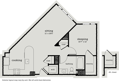 Floor plan for 1 bed, 1 bath, 755 sqft